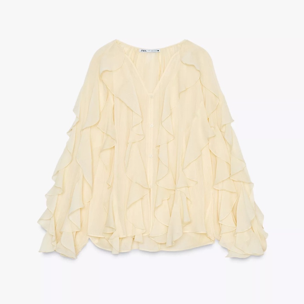 Zara Cream Ruffle Blouse size M NWT